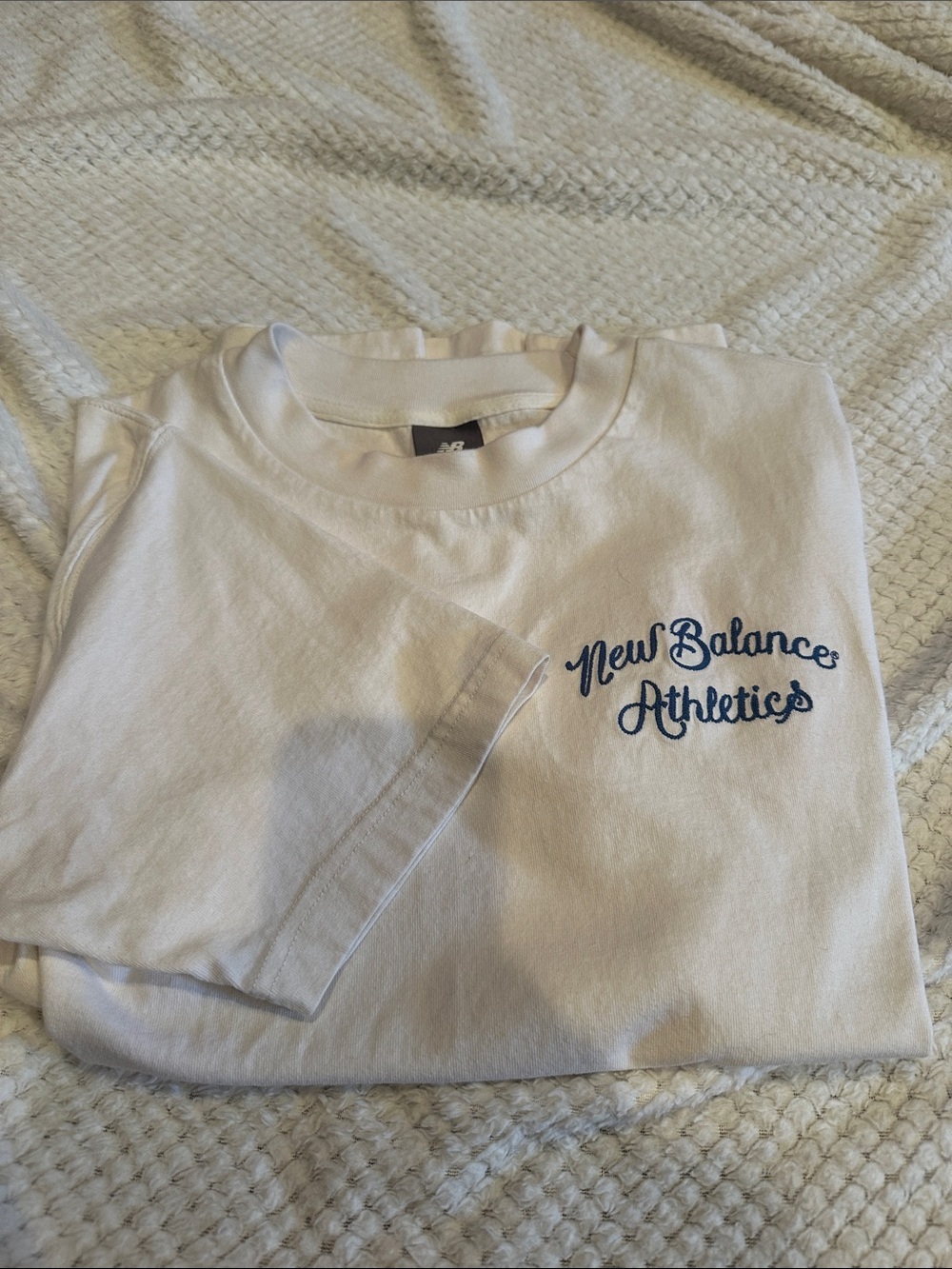 New Balance White Tee with Blue Script Logo